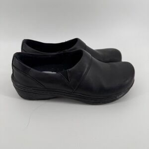 Klogs Mission Womens 7M Black Leather Slip Resistant Nursing Clogs Shoes
